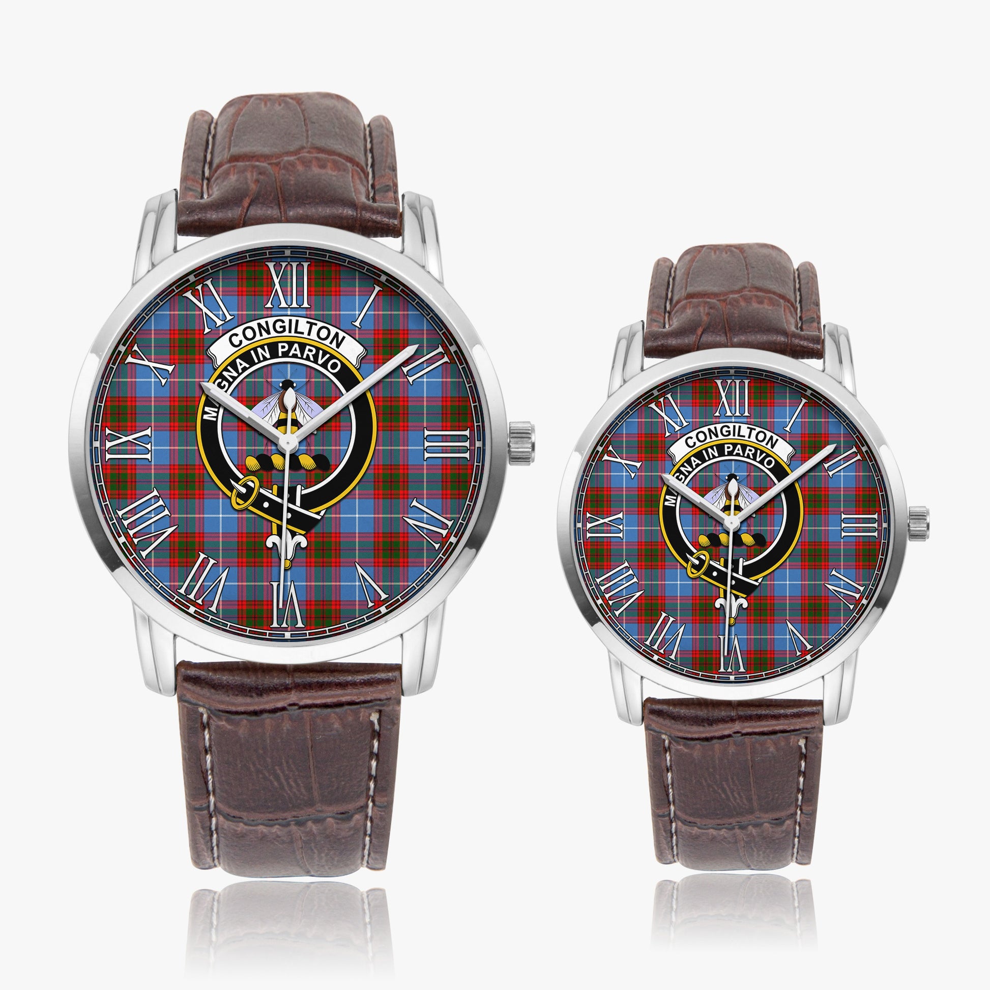 Congilton Tartan Family Crest Leather Strap Quartz Watch - Tartan Vibes Clothing