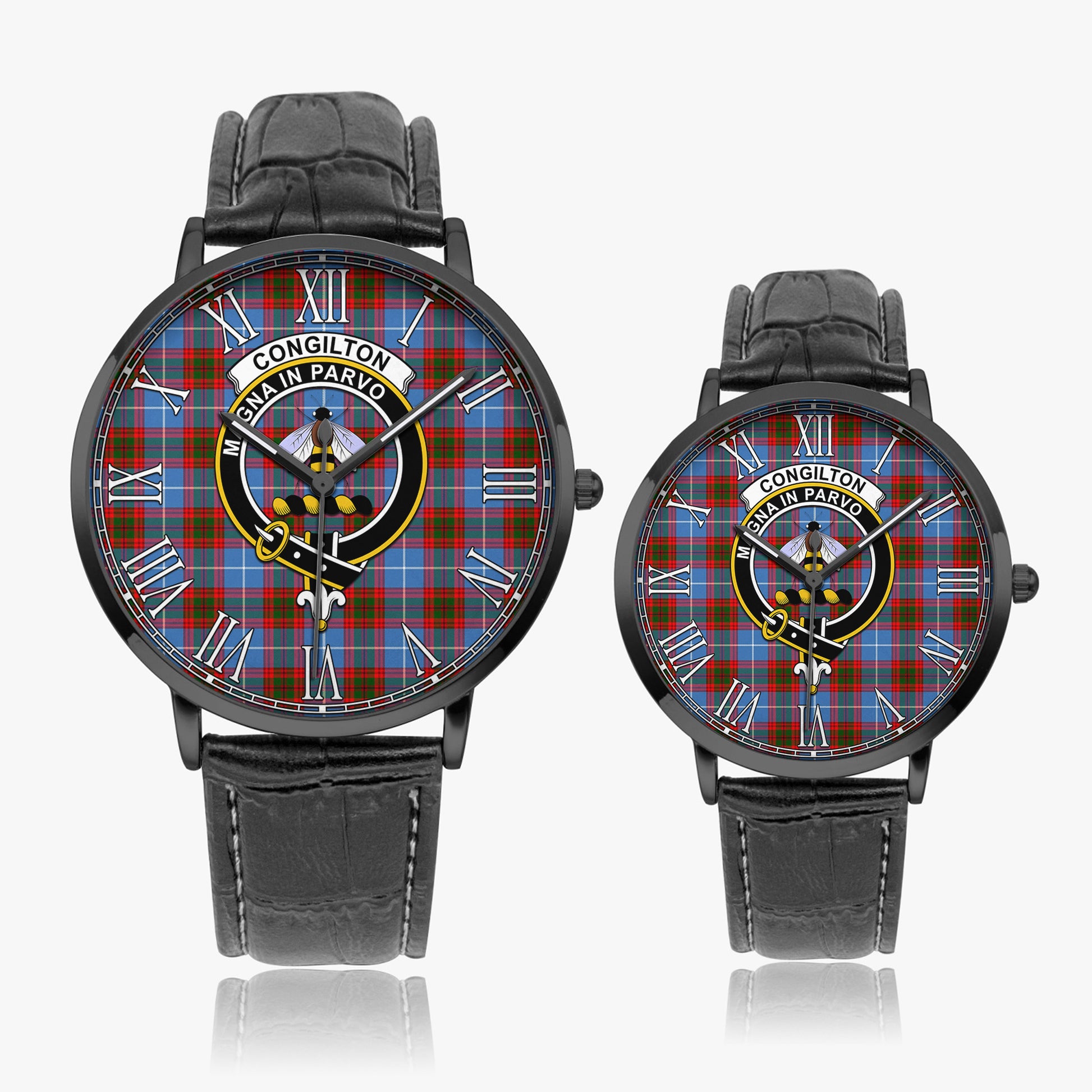 Congilton Tartan Family Crest Leather Strap Quartz Watch - Tartan Vibes Clothing