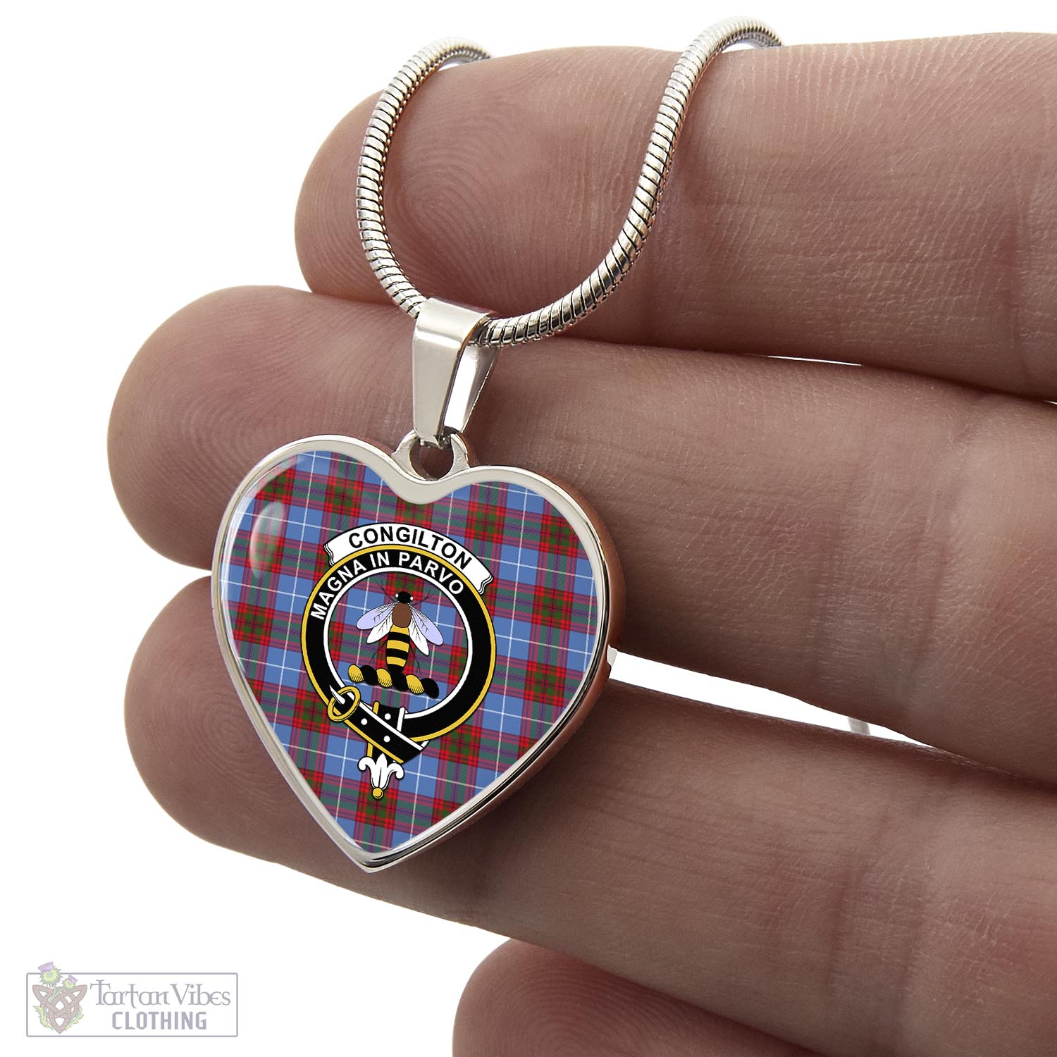 Congilton Tartan Heart Necklace with Family Crest - Tartan Vibes Clothing