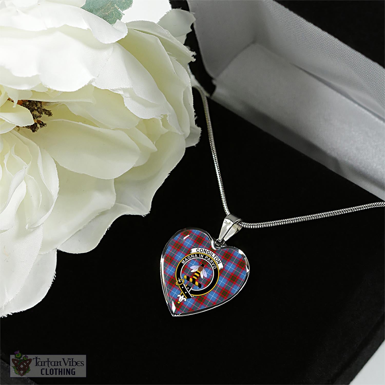 Congilton Tartan Heart Necklace with Family Crest - Tartan Vibes Clothing