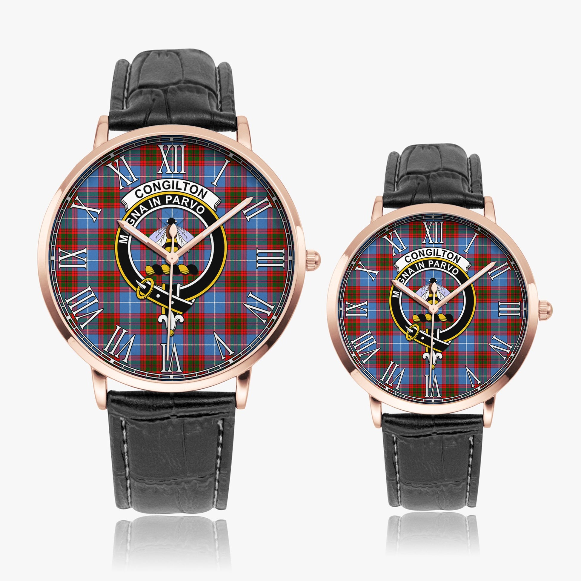 Congilton Tartan Family Crest Leather Strap Quartz Watch - Tartan Vibes Clothing
