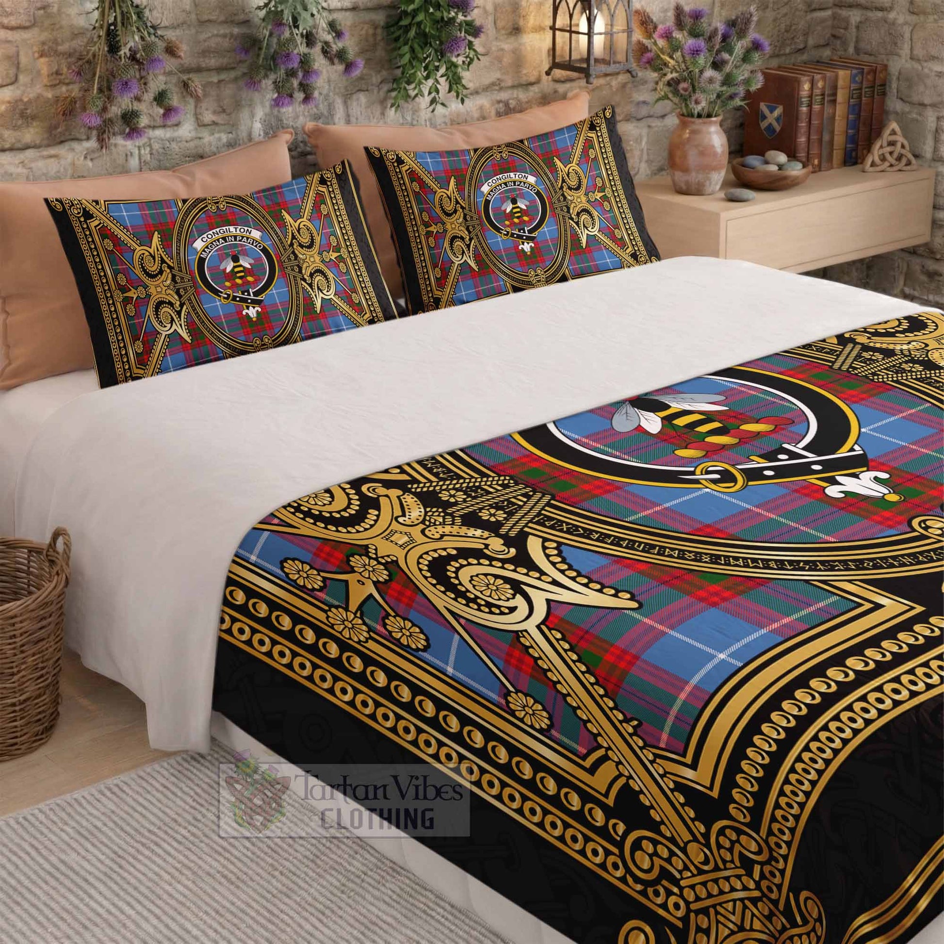 Congilton Scottish Tartan Crest Bedding Set Royal Stylized