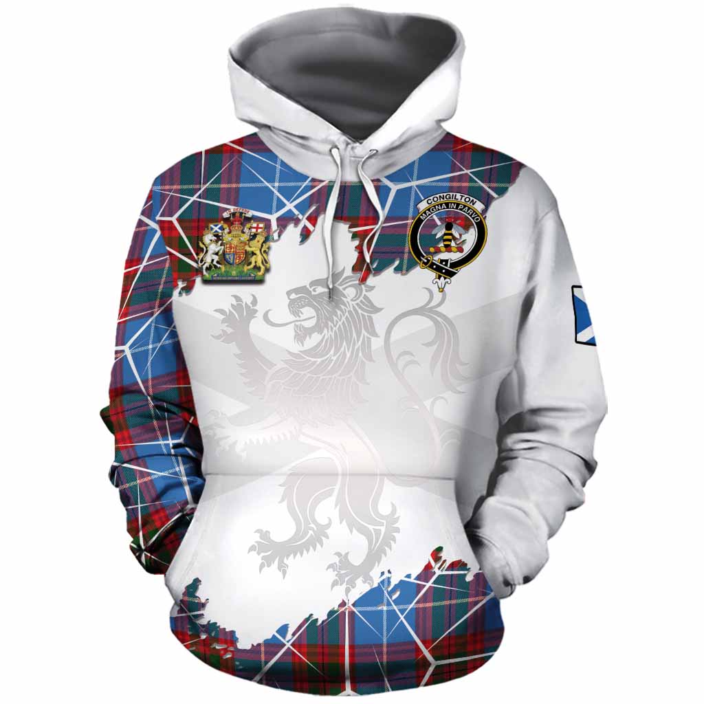 Congilton Tartan Cotton Hoodie with Family Crest and Lion Rampant Grunge Style