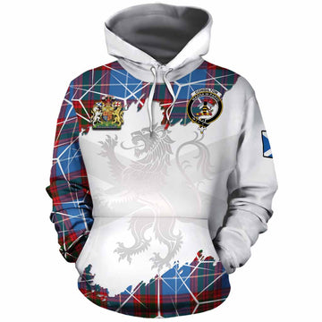 Congilton Tartan Cotton Hoodie with Family Crest and Lion Rampant Grunge Style