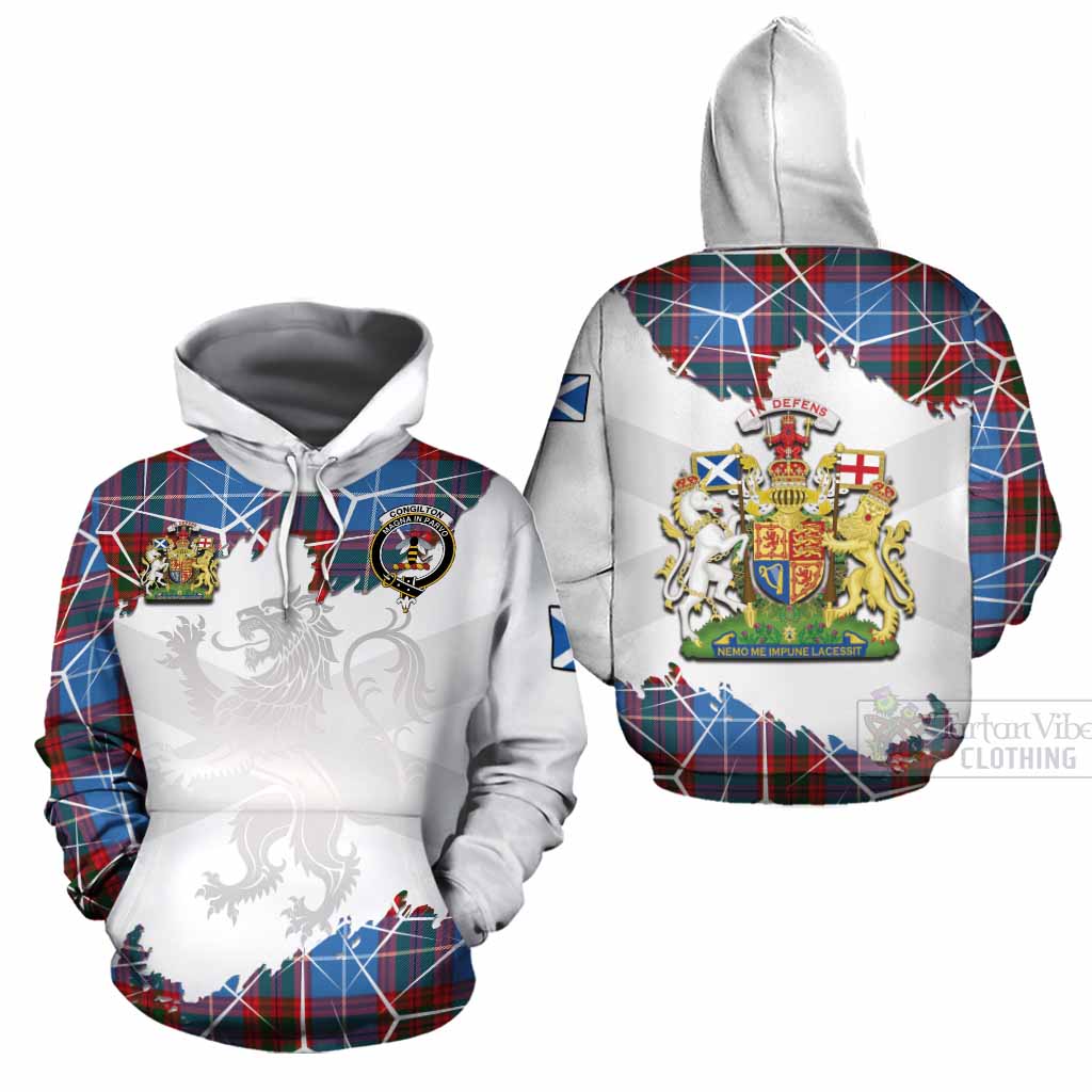 Congilton Tartan Cotton Hoodie with Family Crest and Lion Rampant Grunge Style