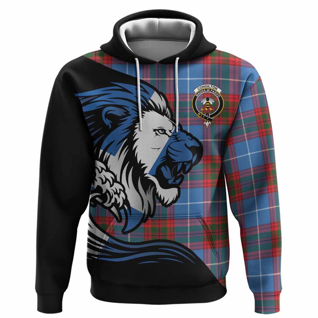 Congilton Tartan Crest Hoodie Scottish Golden Lions Wave Flow