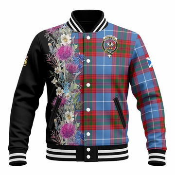 Congilton Tartan Crest Thistle Floral Baseball Jacket Unisex - Tartan Vibes Clothing