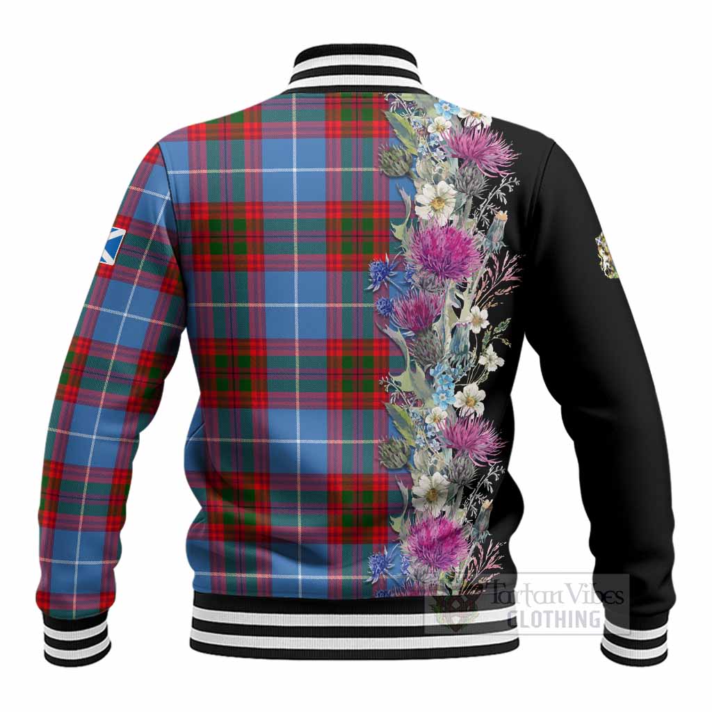 Congilton Tartan Crest Thistle Floral Baseball Jacket - Tartan Vibes Clothing