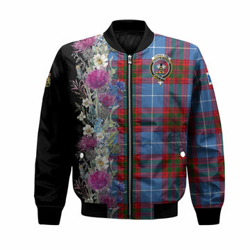 Congilton Tartan Crest Thistle Floral Bomber Jacket Unisex Black - Tartan Vibes Clothing