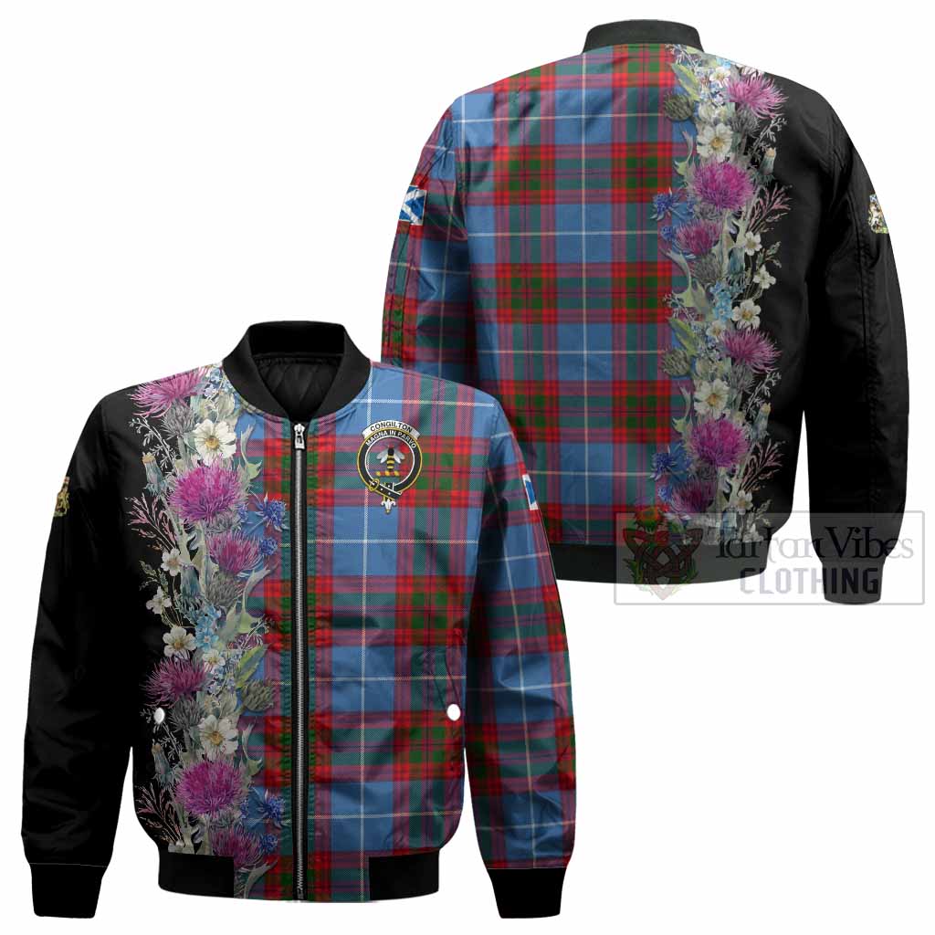 Congilton Tartan Crest Thistle Floral Bomber Jacket - Tartan Vibes Clothing