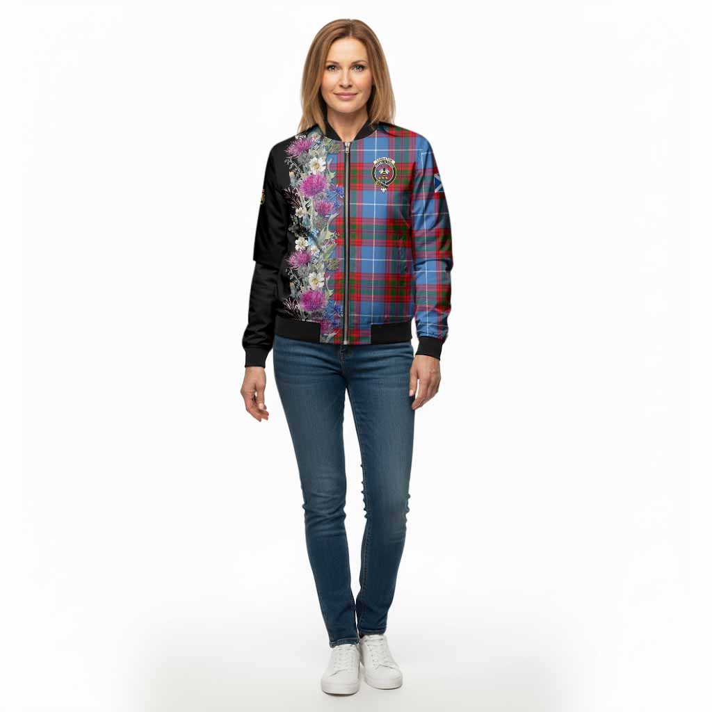 Congilton Tartan Crest Thistle Floral Bomber Jacket - Tartan Vibes Clothing