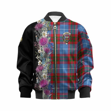 Congilton Tartan Crest Thistle Floral Kid Bomber Jacket Kid XS - Tartan Vibes Clothing
