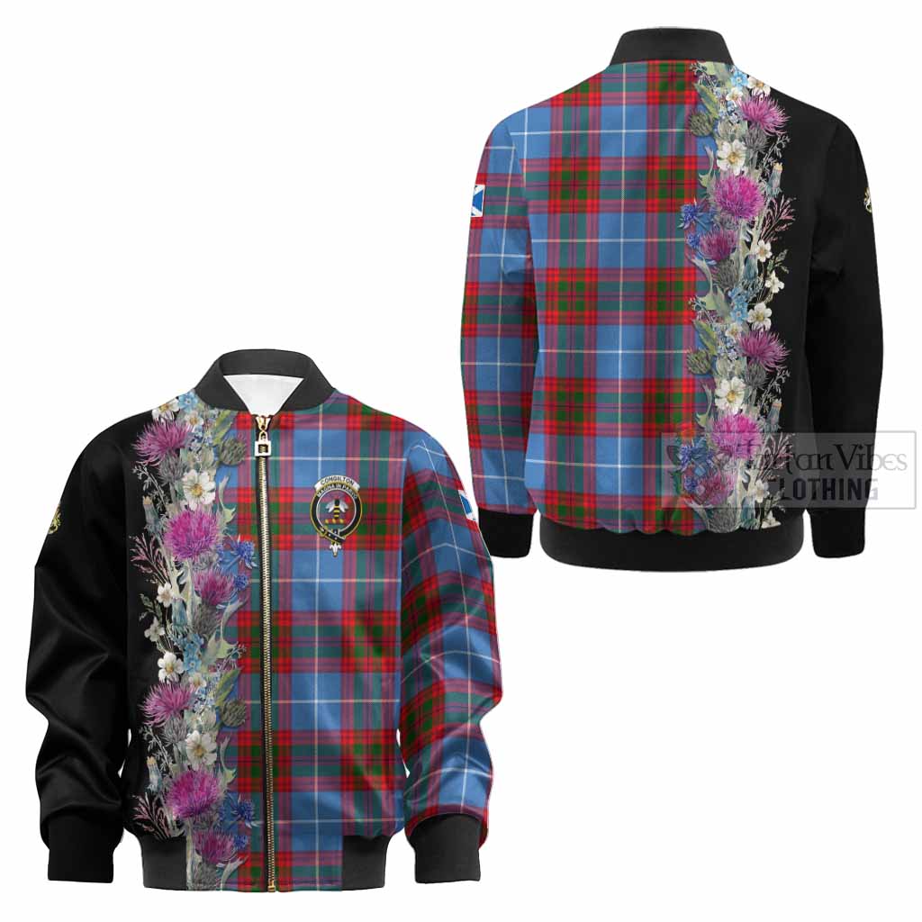 Congilton Tartan Crest Thistle Floral Kid Bomber Jacket - Tartan Vibes Clothing