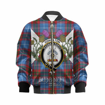 Congilton Tartan Family Crest Kid Bomber Jacket Scottish Burns Night Thistle Floral