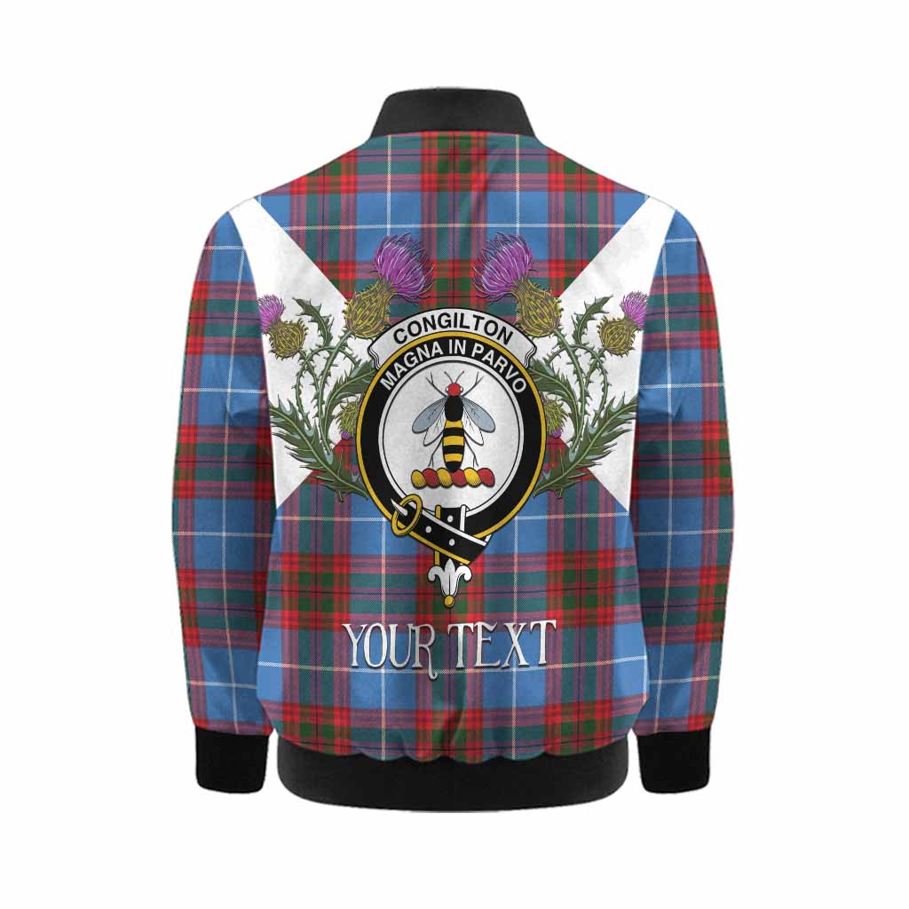 Congilton Tartan Family Crest Kid Bomber Jacket Scottish Burns Night Thistle Floral