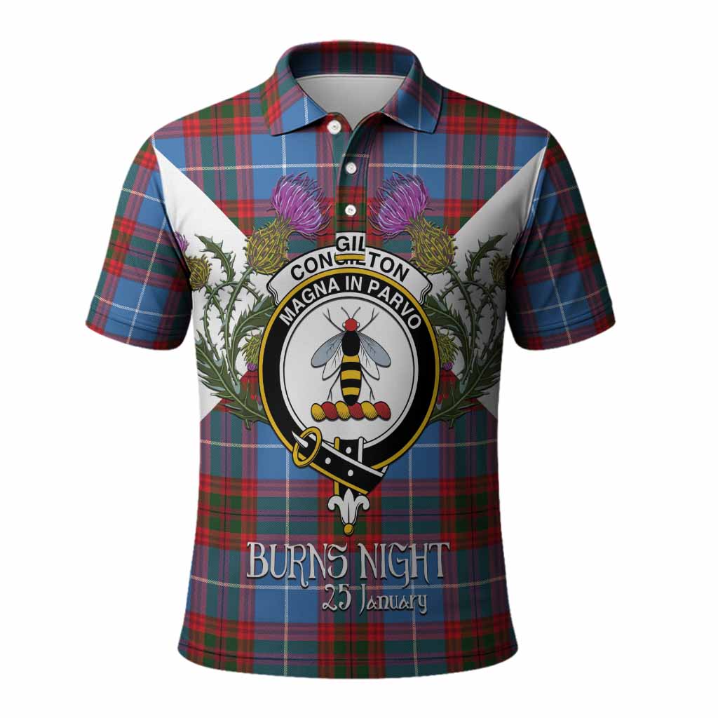 Congilton Tartan Family Crest Polo Shirt Scottish Burns Night Thistle Floral