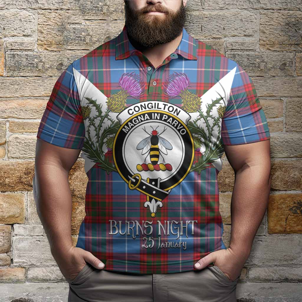 Congilton Tartan Family Crest Polo Shirt Scottish Burns Night Thistle Floral