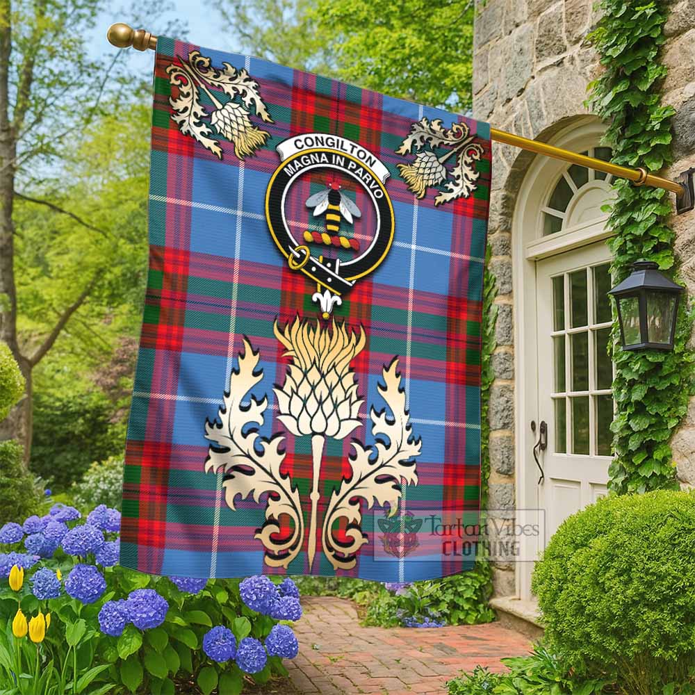 Congilton Tartan Garden Flag with Golden Regal Scottish Thistle Emblem - Tartan Vibes Clothing