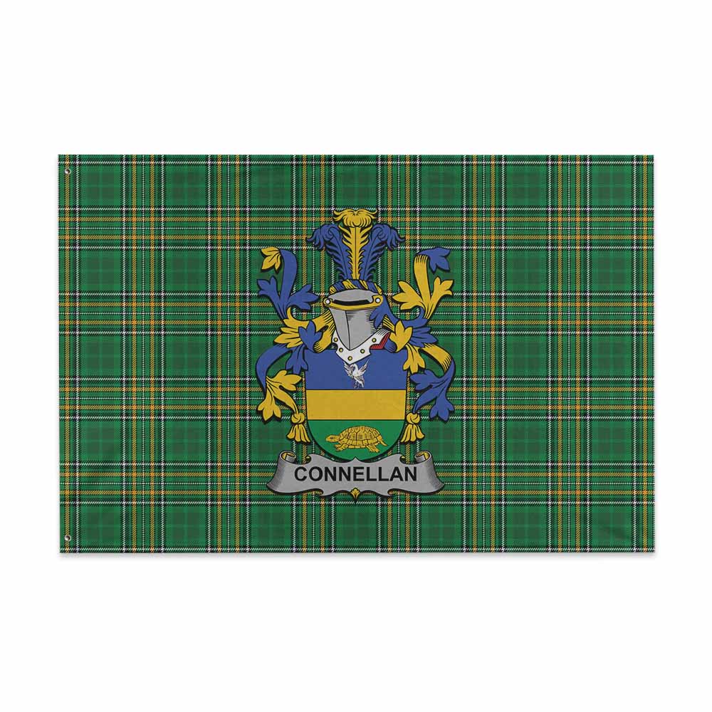 Tartan Vibes Clothing Connellan Irish Clan Tartan House Flag with Coat of Arms