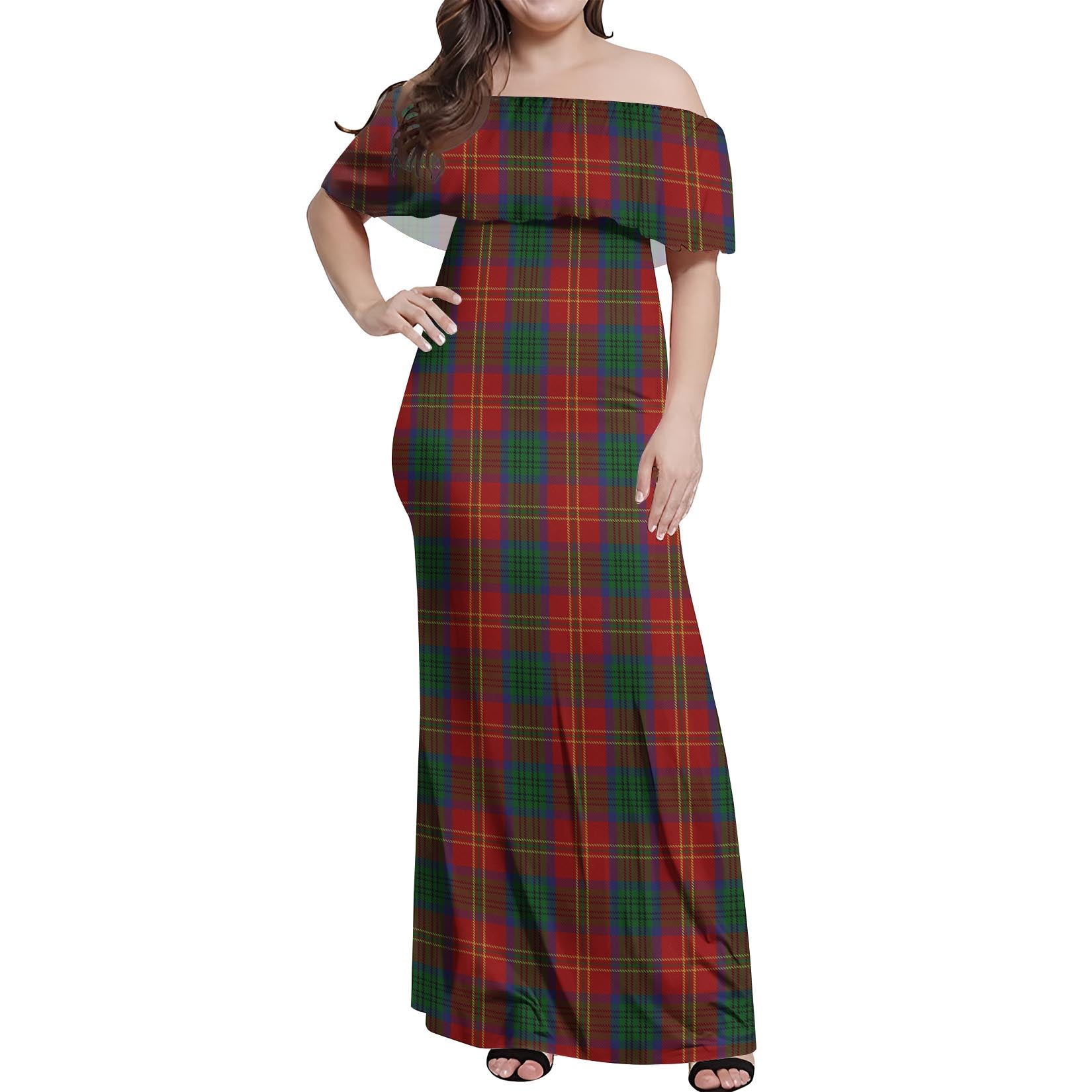 Connolly Tartan Off Shoulder Long Dress Women's Dress - Tartan Vibes Clothing