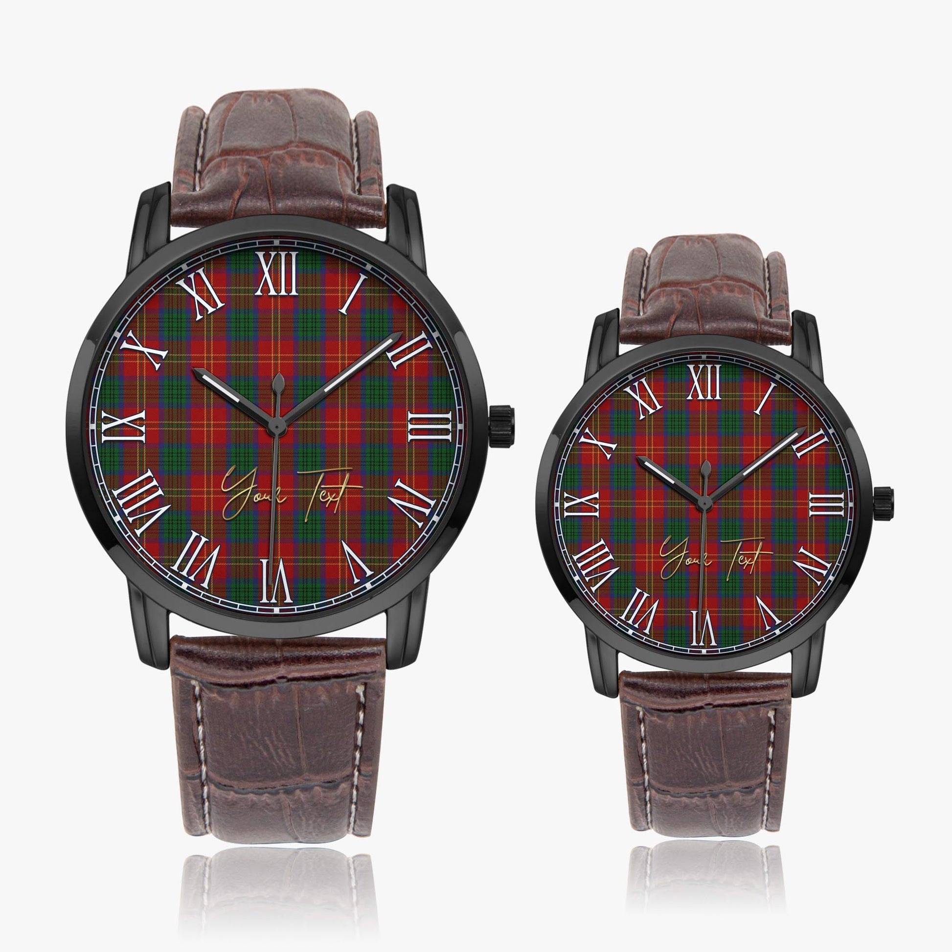 Connolly Dress Tartan Personalized Your Text Leather Trap Quartz Watch Wide Type Black Case With Brown Leather Strap - Tartanvibesclothing