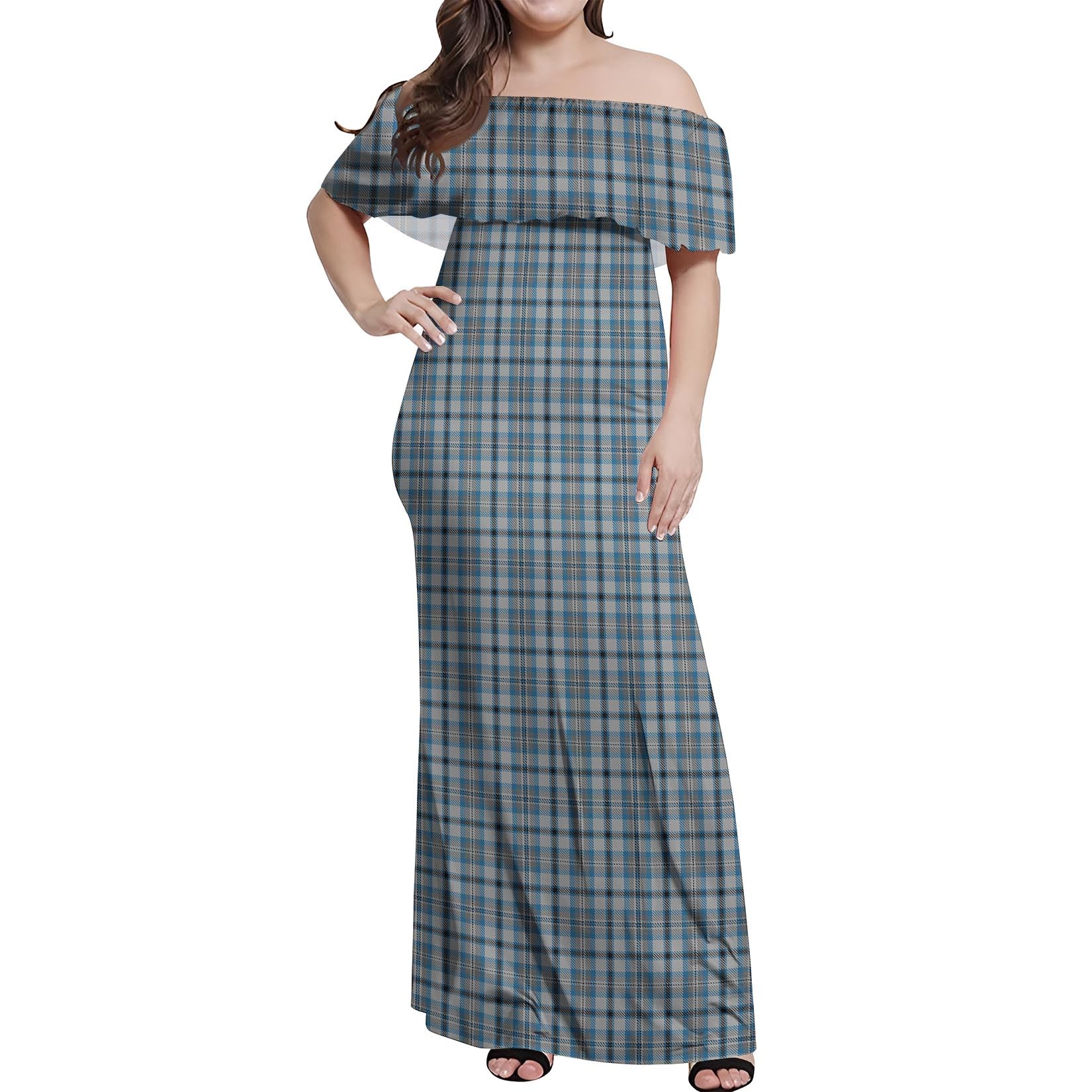 Conquergood Tartan Off Shoulder Long Dress Women's Dress - Tartan Vibes Clothing