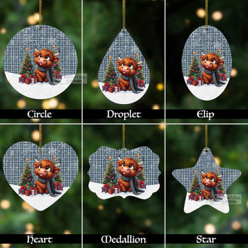 Tartan Vibes Clothing Conquergood Tartan Christmas Aluminium Ornament with Adorable Highland Coo