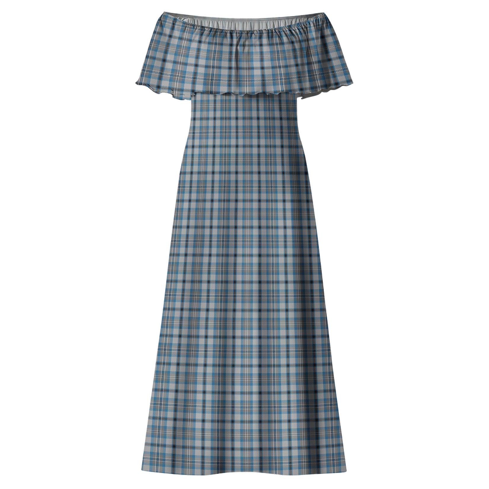 Conquergood Tartan Off Shoulder Long Dress - Tartan Vibes Clothing