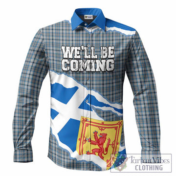 Conquergood Scotland Football Tartan Long Sleeve Button Shirts We'll Be Coming