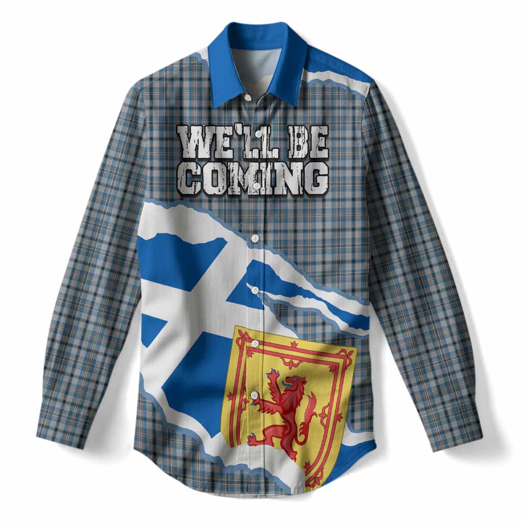 Conquergood Scotland Football Tartan Women Casual Shirt We'll Be Coming