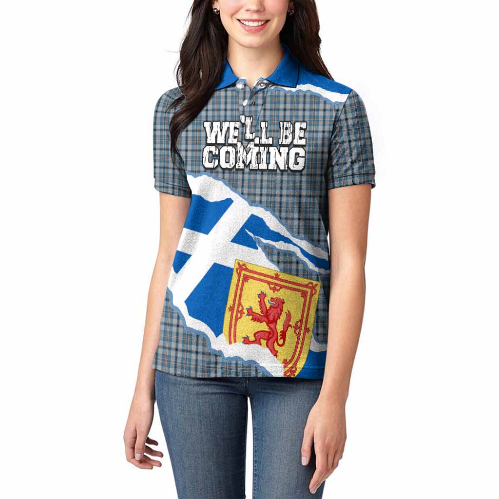 Conquergood Scotland Football Tartan Women Polo Shirt We'll Be Coming