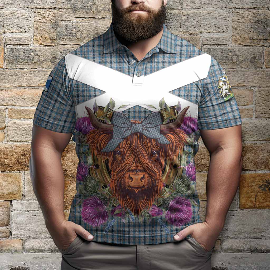 Conquergood Tartan Polo Shirt Scottish Thistle Heilan Coo