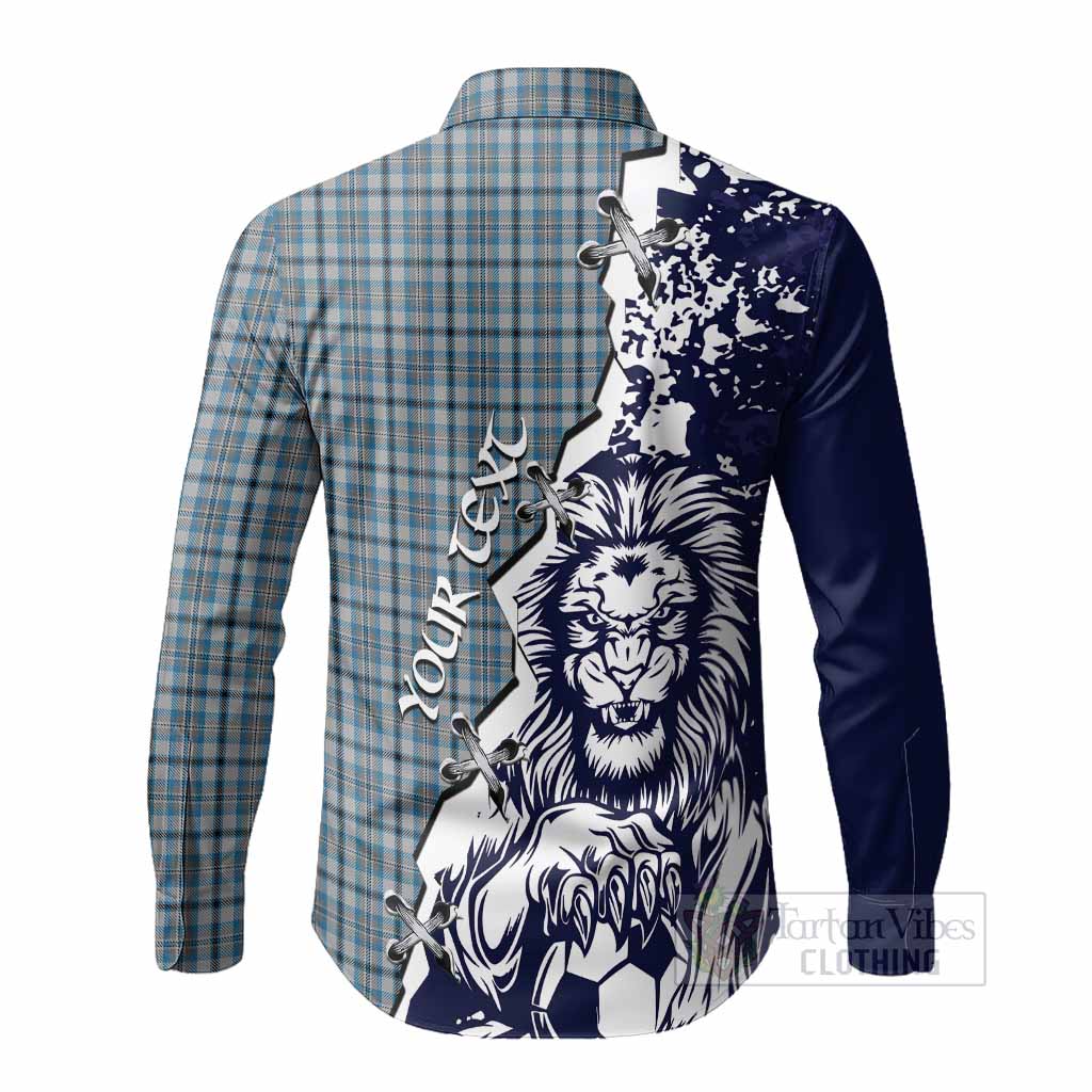 Conquergood Tartan Scottish Long Sleeve Button Shirts Angry Lion With Soccer Ball Style