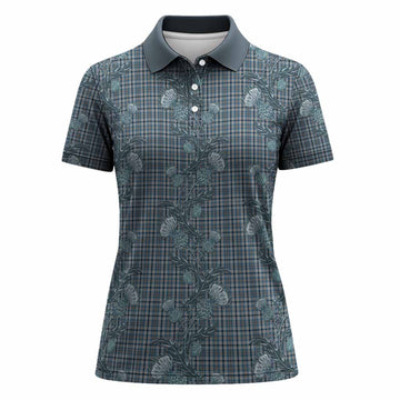 Conquergood Tartan Women Polo Shirt Seamless Scottish Thistle Flowers