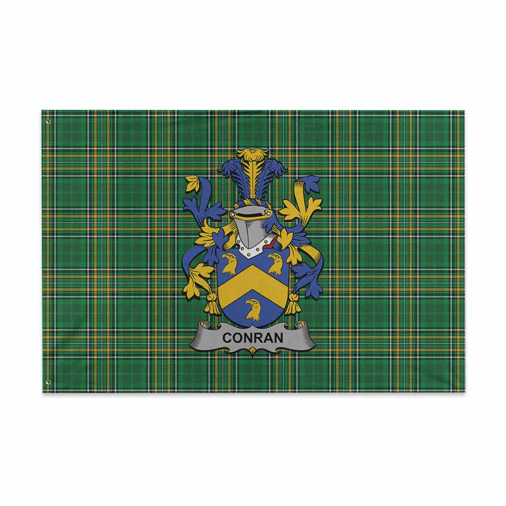 Tartan Vibes Clothing Conran Irish Clan Tartan House Flag with Coat of Arms