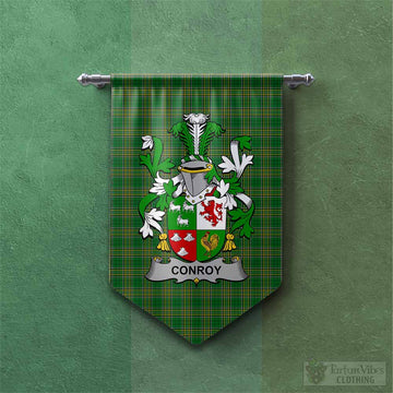 Conroy Green Irish Clan Tartan Gonfalon, Tartan Banner with Coat of Arms
