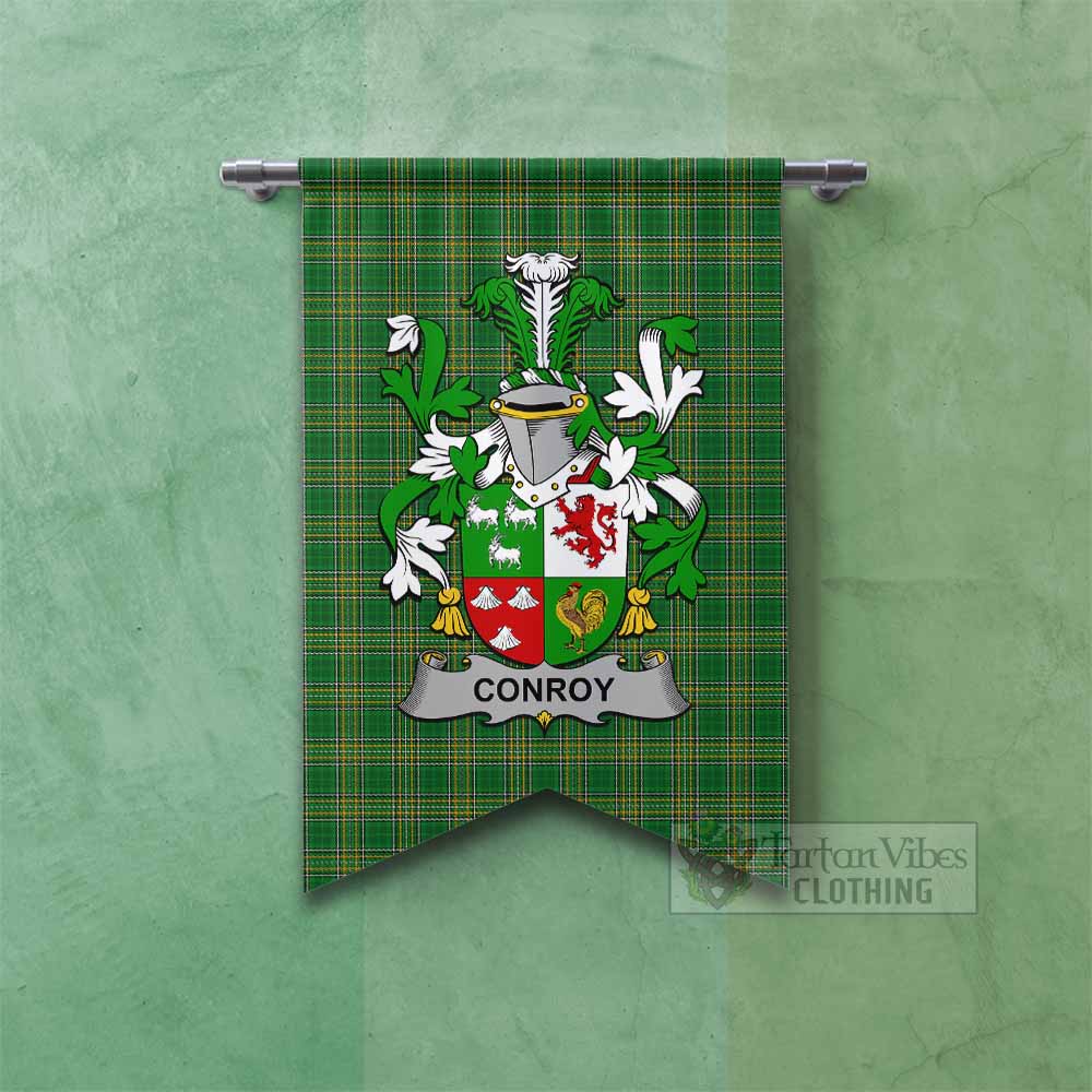 Tartan Vibes Clothing Conroy Green Irish Clan Tartan Gonfalon, Tartan Banner with Coat of Arms