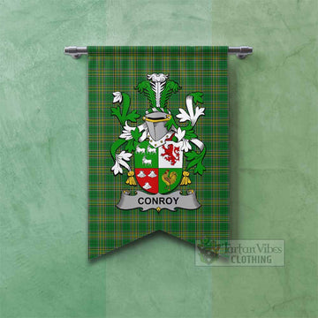 Conroy Green Irish Clan Tartan Gonfalon, Tartan Banner with Coat of Arms