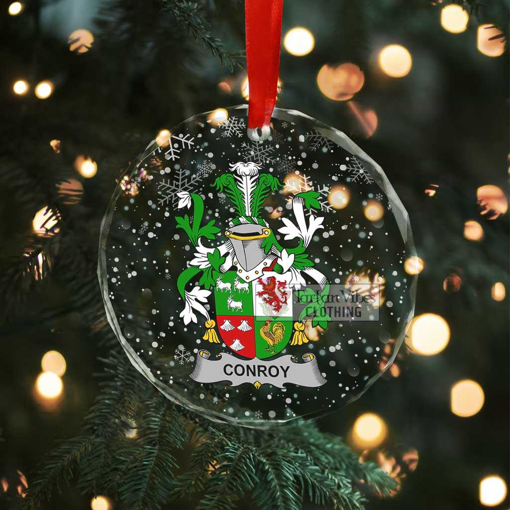 Tartan Vibes Clothing Conroy Green Irish Clan Christmas Glass Ornament with Coat of Arms