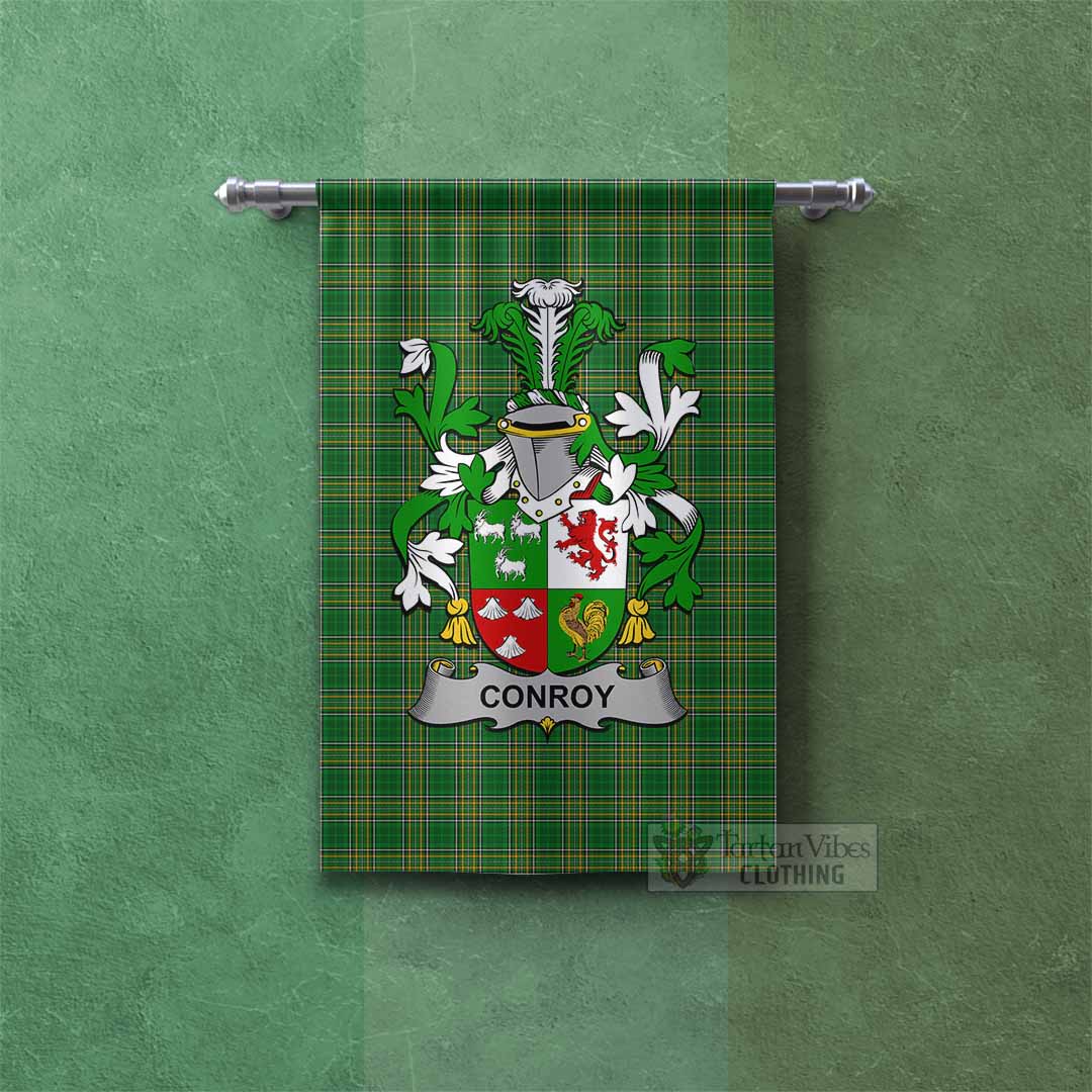 Tartan Vibes Clothing Conroy Green Irish Clan Tartan Gonfalon, Tartan Banner with Coat of Arms