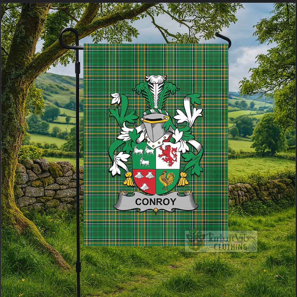 Conroy Green Irish Clan Tartan Flag with Coat of Arms