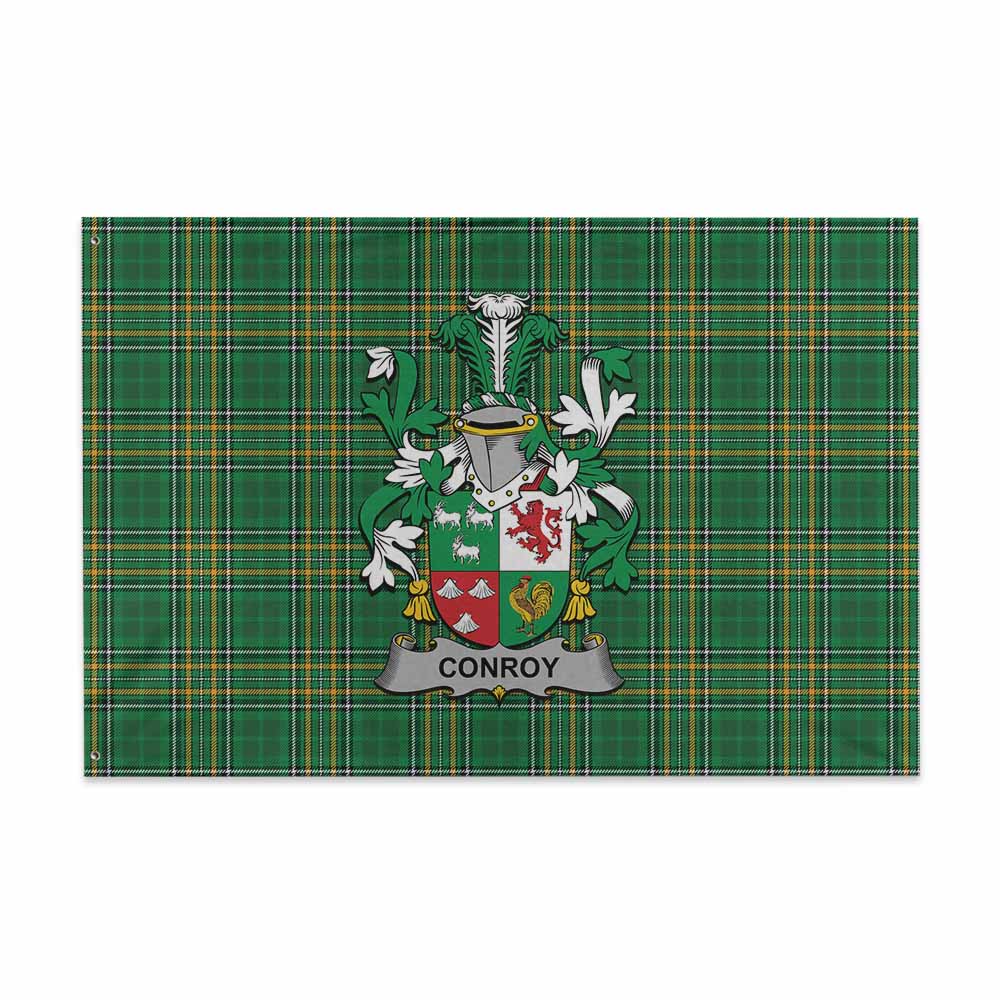 Tartan Vibes Clothing Conroy Green Irish Clan Tartan House Flag with Coat of Arms