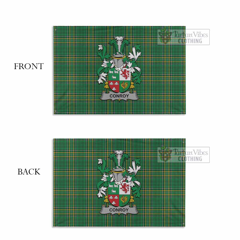 Tartan Vibes Clothing Conroy Green Irish Clan Tartan House Flag with Coat of Arms