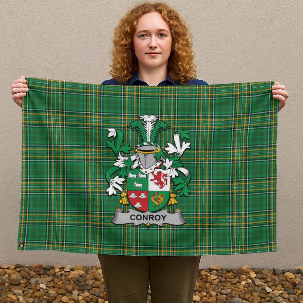 Tartan Vibes Clothing Conroy Green Irish Clan Tartan House Flag with Coat of Arms