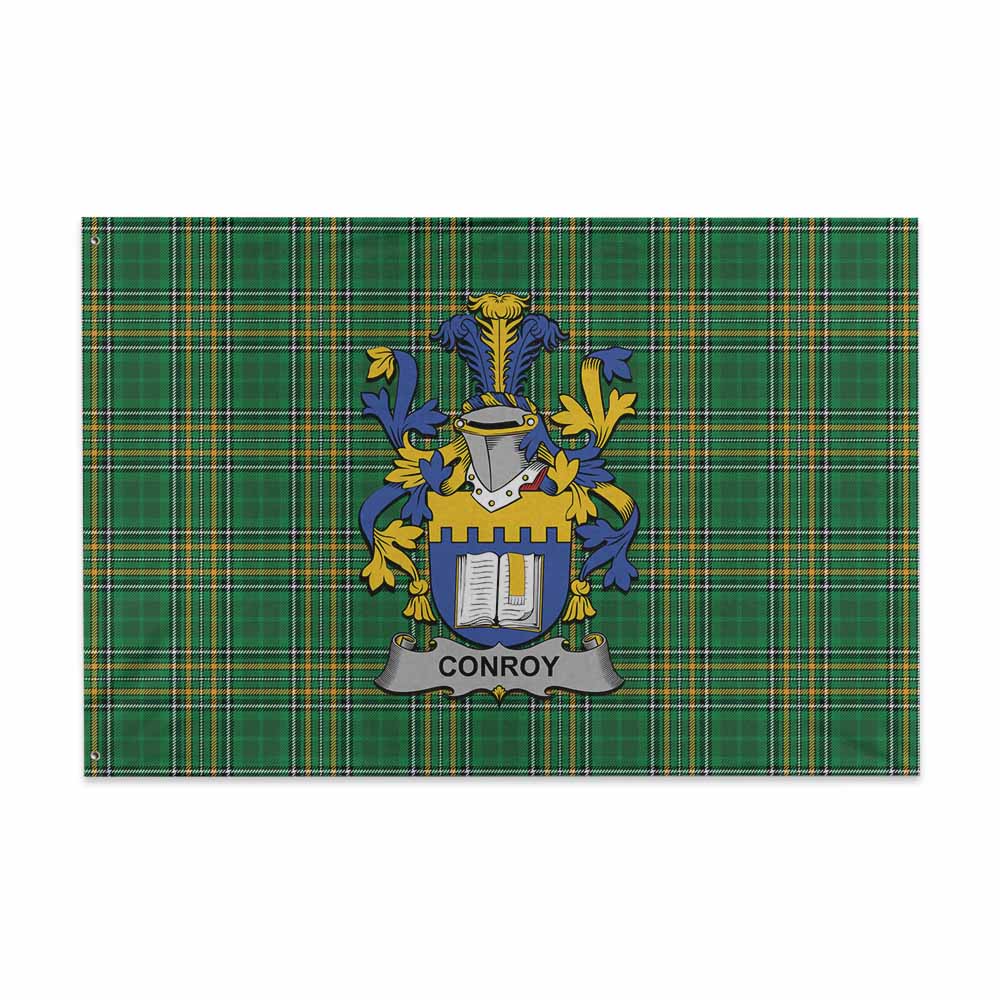 Tartan Vibes Clothing Conroy Irish Clan Tartan House Flag with Coat of Arms