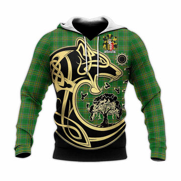 Considine Irish Tartan Knitted Hoodie with Coat of Arms Celtic Wolf Style Unisex Knitted Pullover Hoodie - Tartan Vibes Clothing