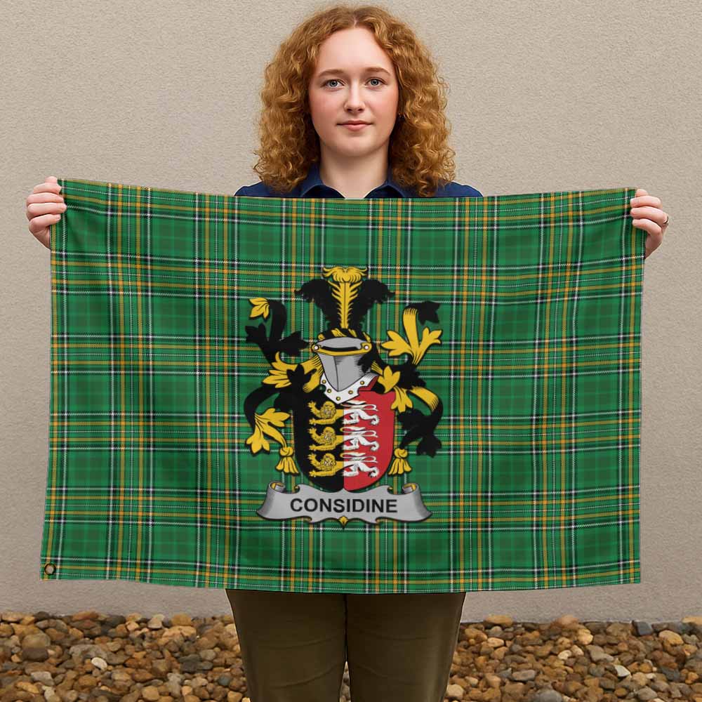 Tartan Vibes Clothing Considine Irish Clan Tartan House Flag with Coat of Arms