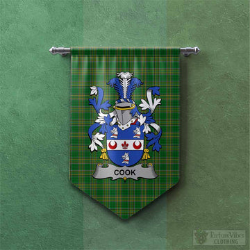 Cook Irish Clan Tartan Gonfalon, Tartan Banner with Coat of Arms