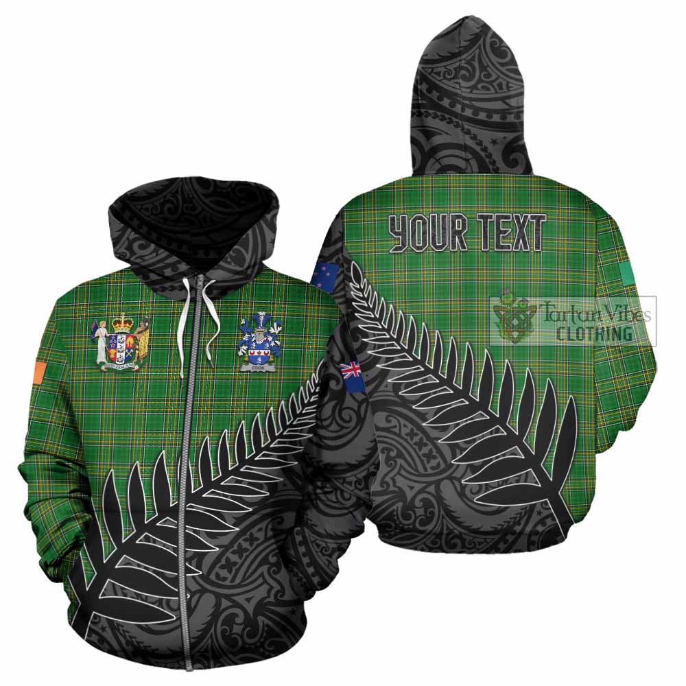Tartan Vibes Clothing Cook Irish Clan Tartan Hoodie with Coat of Arms New Zealand Silver Fern Half Style