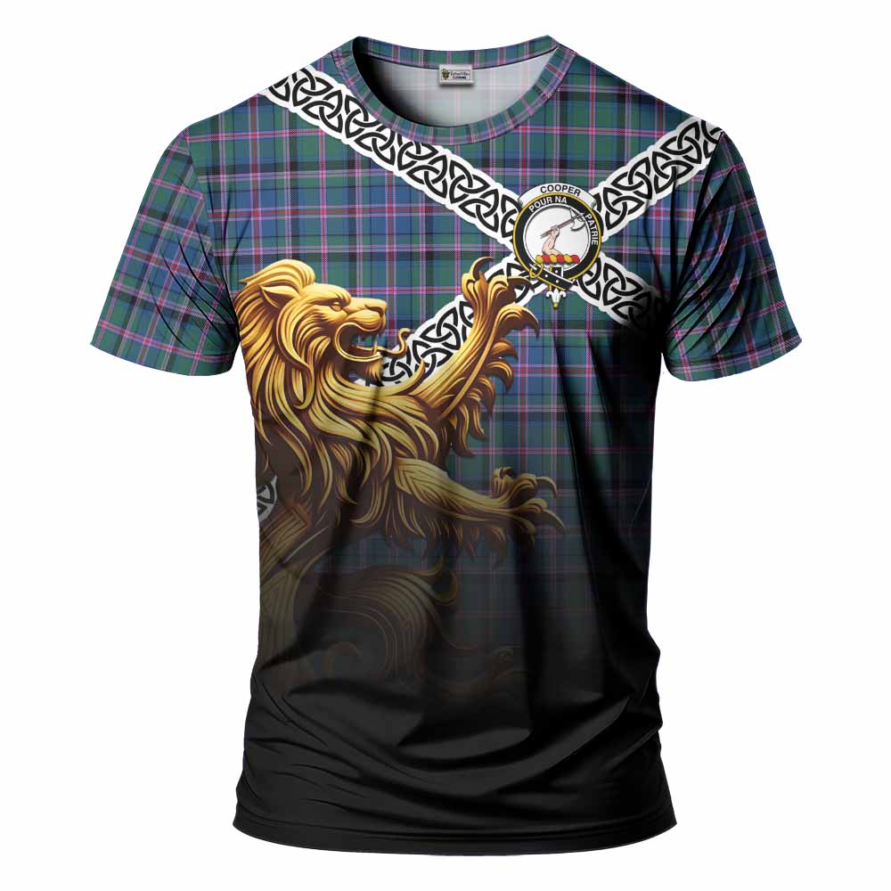 Tartan Vibes Clothing Cooper Crest Tartan T-Shirt with Golden Lion Emblem Celtic Style